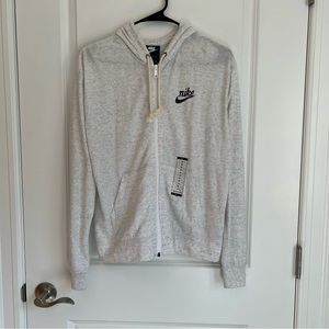 NWT Nike Heathered White Zip Up Sweatshirt Hoodie Women’s Size M Lightweight